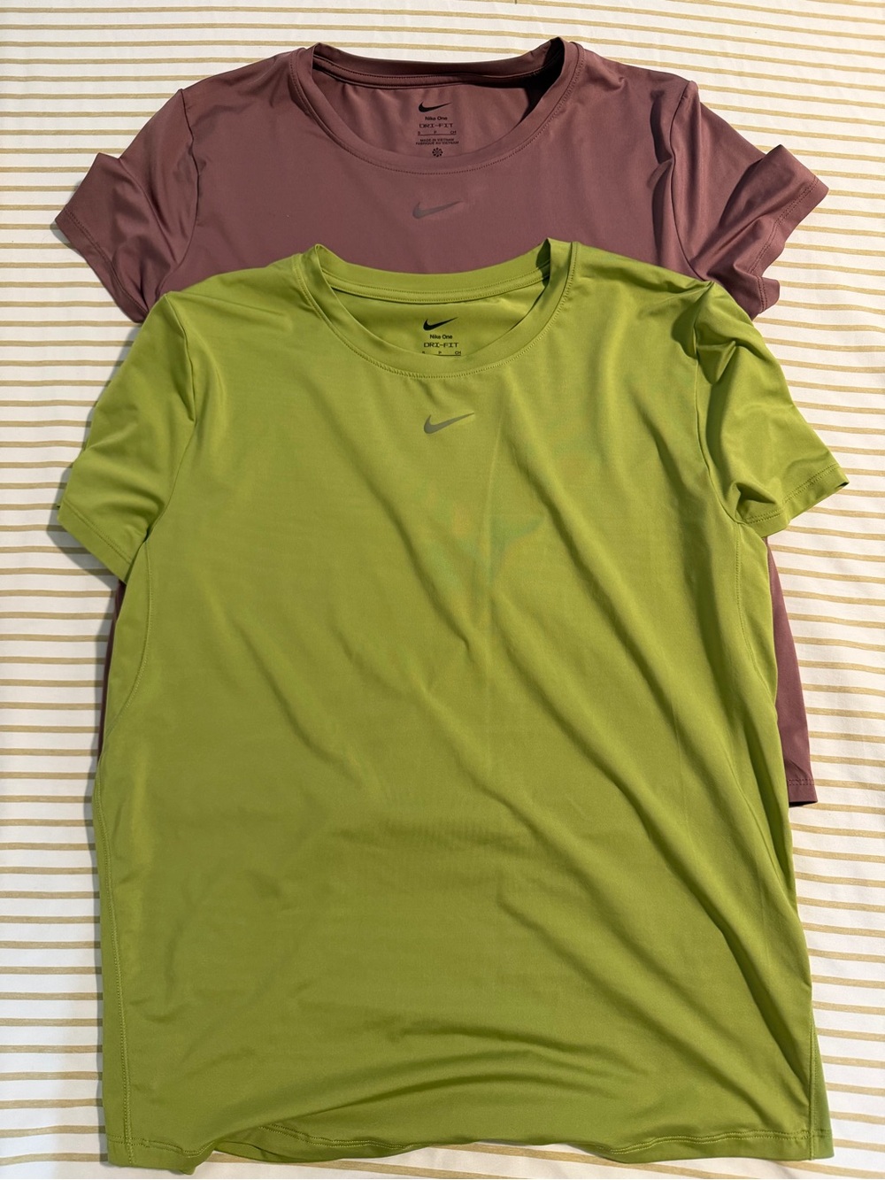Nike Women's Short-Sleeve Dri-FIT Tee in Lime and Mauve
